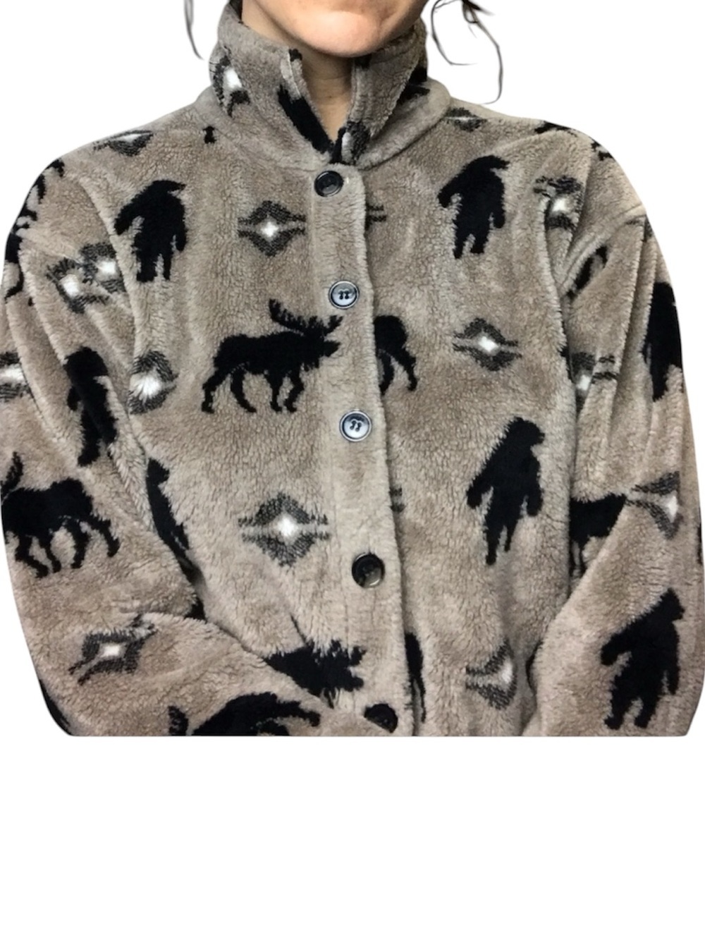 True Grit Velvet Plush jacket Moose & Bear light brown and black Size Large
